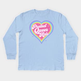 Protect Queer Kids Retro Rainbow Heart LGBTQ Kawaii Cute Gay Pride Kids Long Sleeve T-Shirt